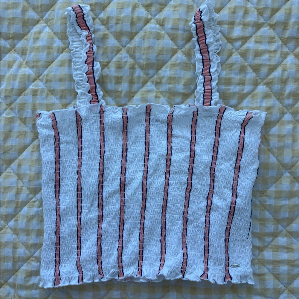 Guess Pink and Blue Smocked Ruffled Tank Top L